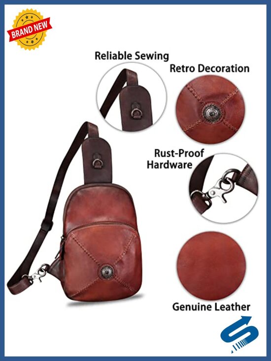Genuine Leather Sling Bag Retro Crossbody Backpack Purse